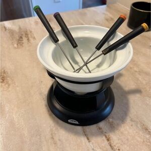 Cuisinart White Fondue Set with Colorful Forks